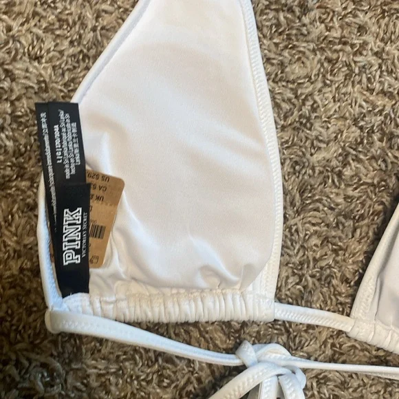 NWT PINK Lightly Lined Plunged White Halter Bikini Top L - Picture 10 of 10